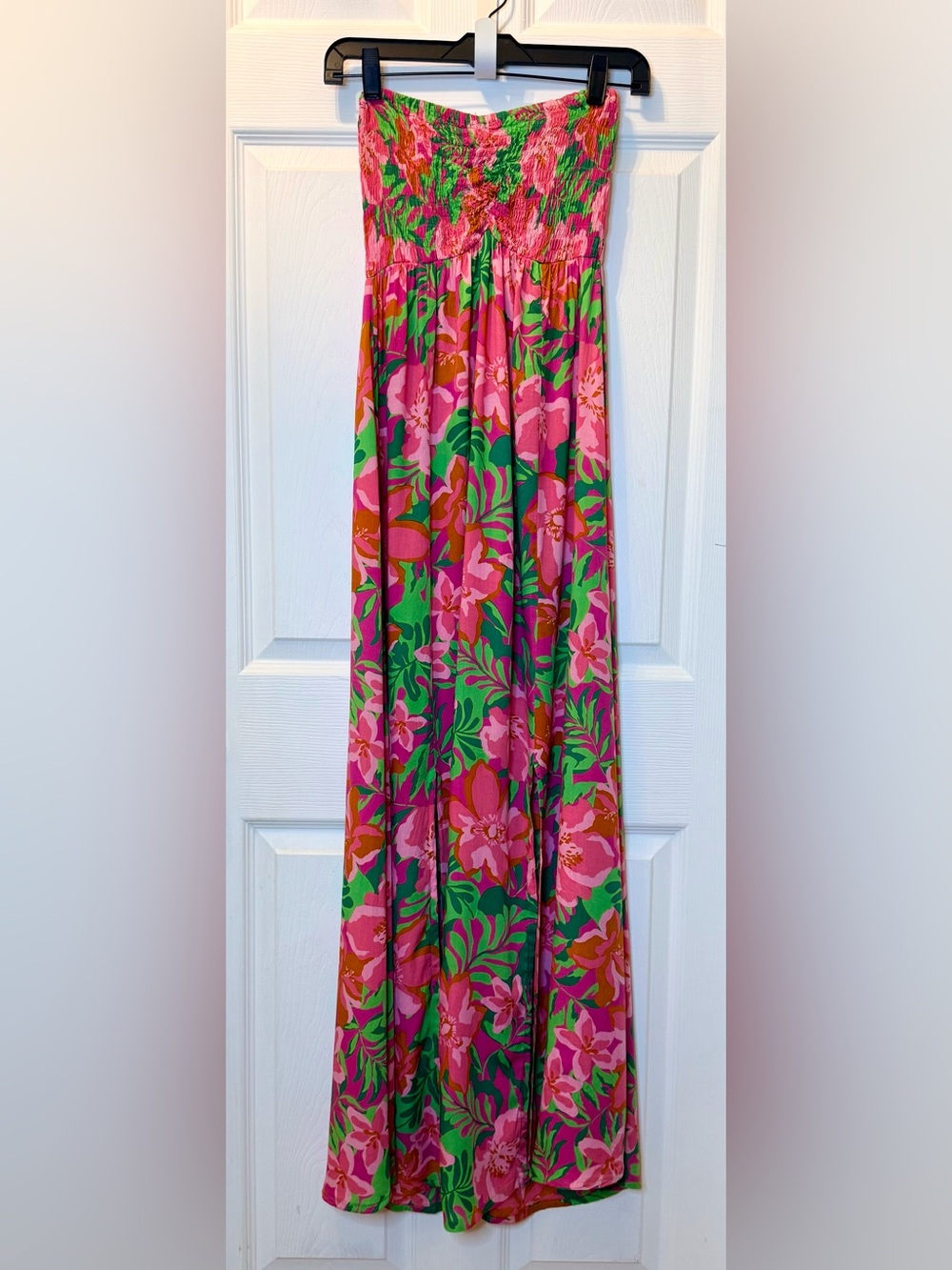 Tiare Hawaii Emilia Strapless Maxi Women’s Dress Pink Floral Print - OS